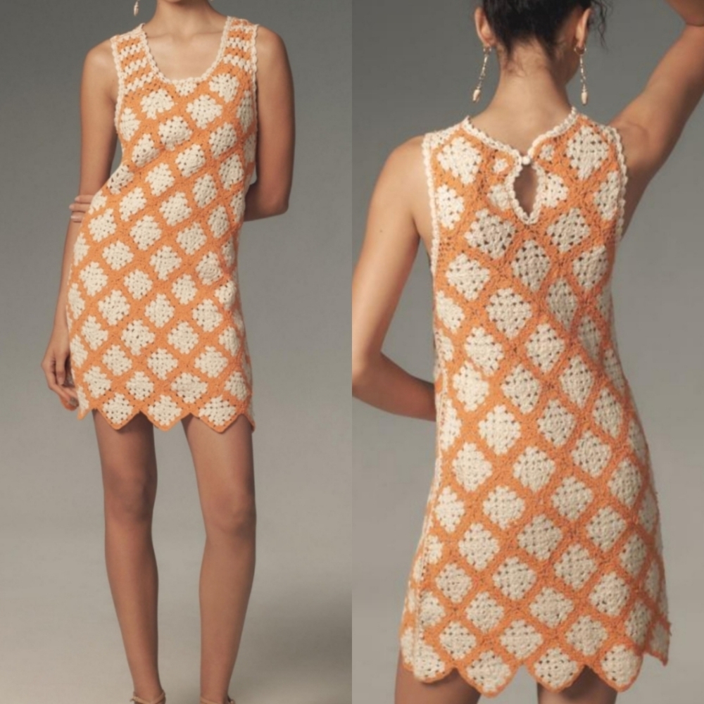 Maeve Anthropologie Sleeveless Crochet Knit Mini Dress Lined NWT Boho Summer - Picture 2 of 16
